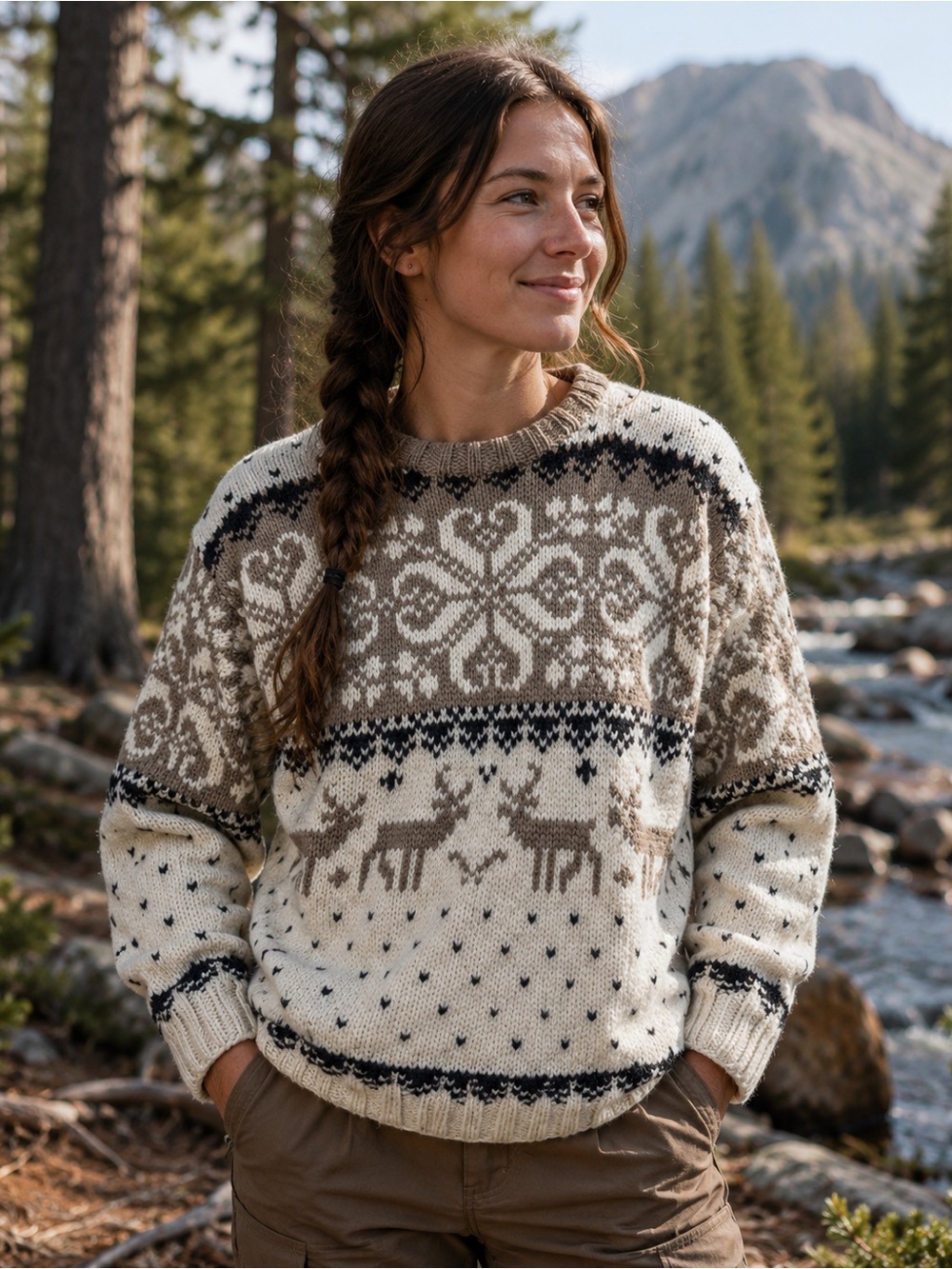 Redwood & Ross Handknit Shetland Wool Moose Fair Isle Nordic Sweater Women’s M